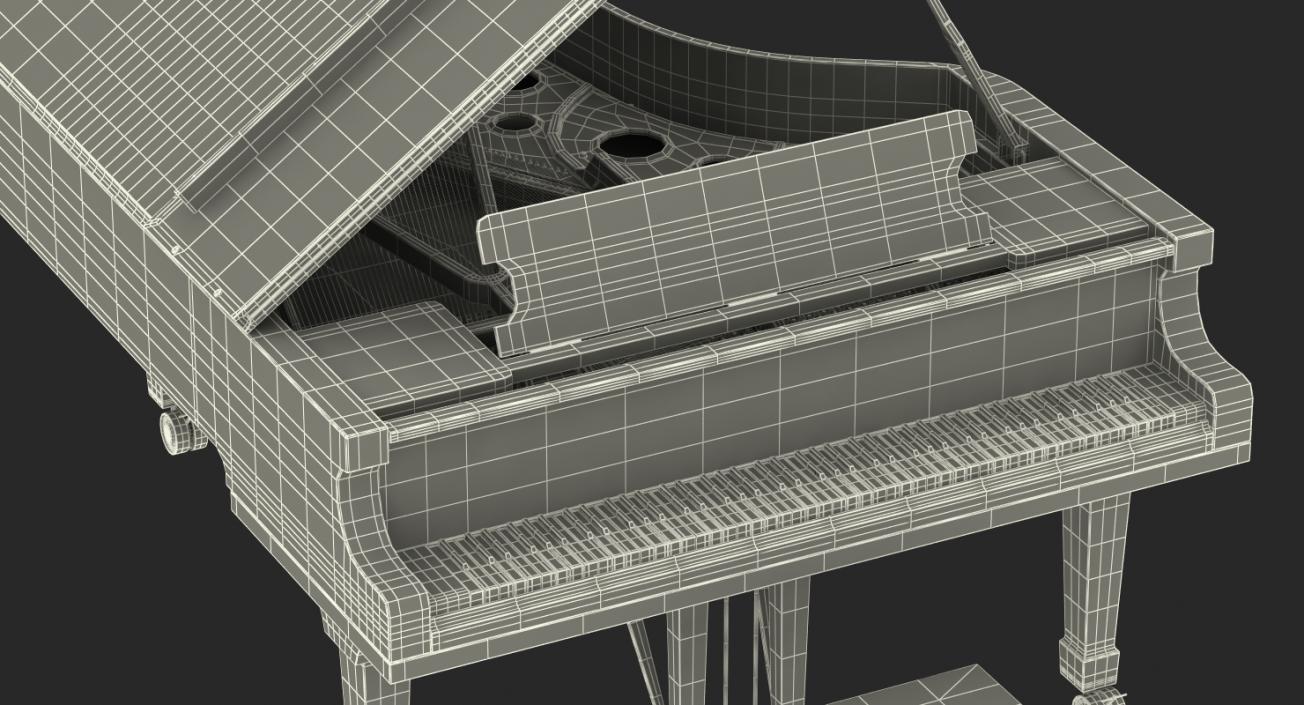 3D White Grand Piano with Bench model