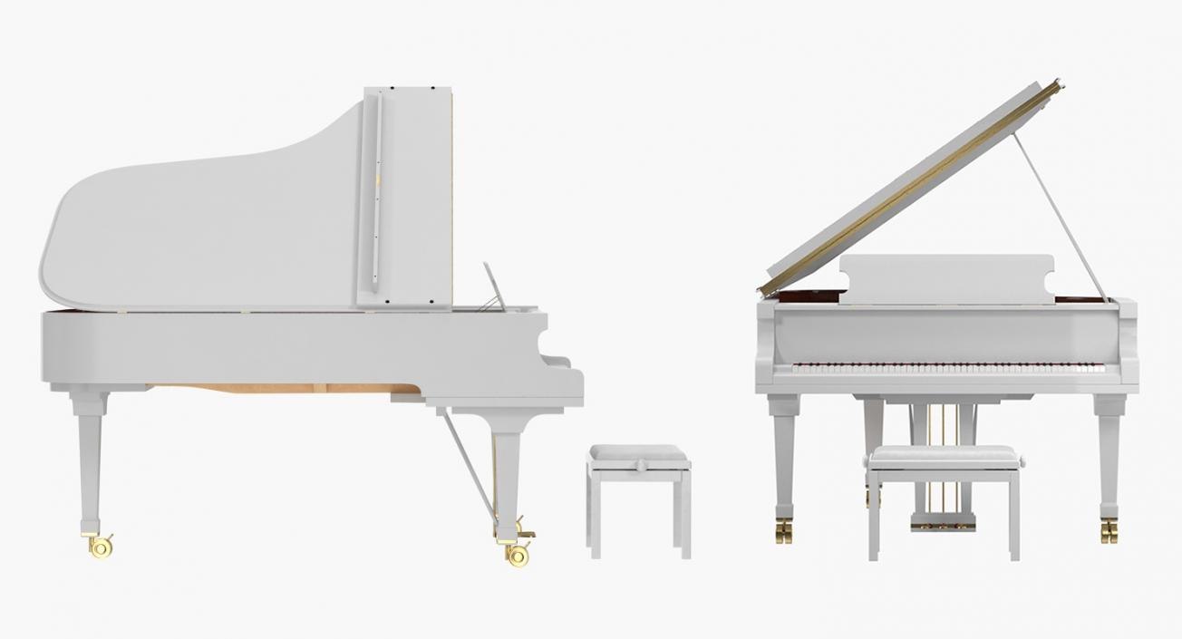 3D White Grand Piano with Bench model