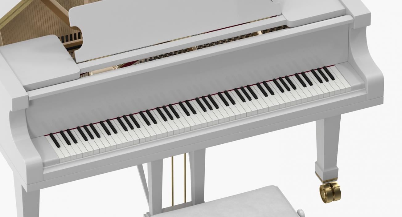 3D White Grand Piano with Bench model