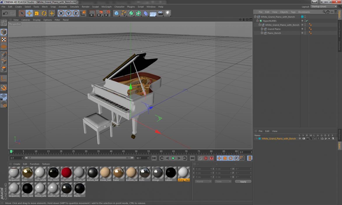 3D White Grand Piano with Bench model