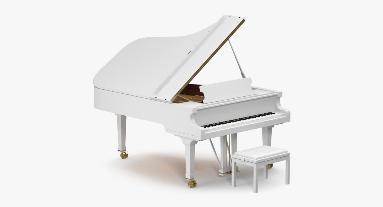 3D White Grand Piano with Bench model