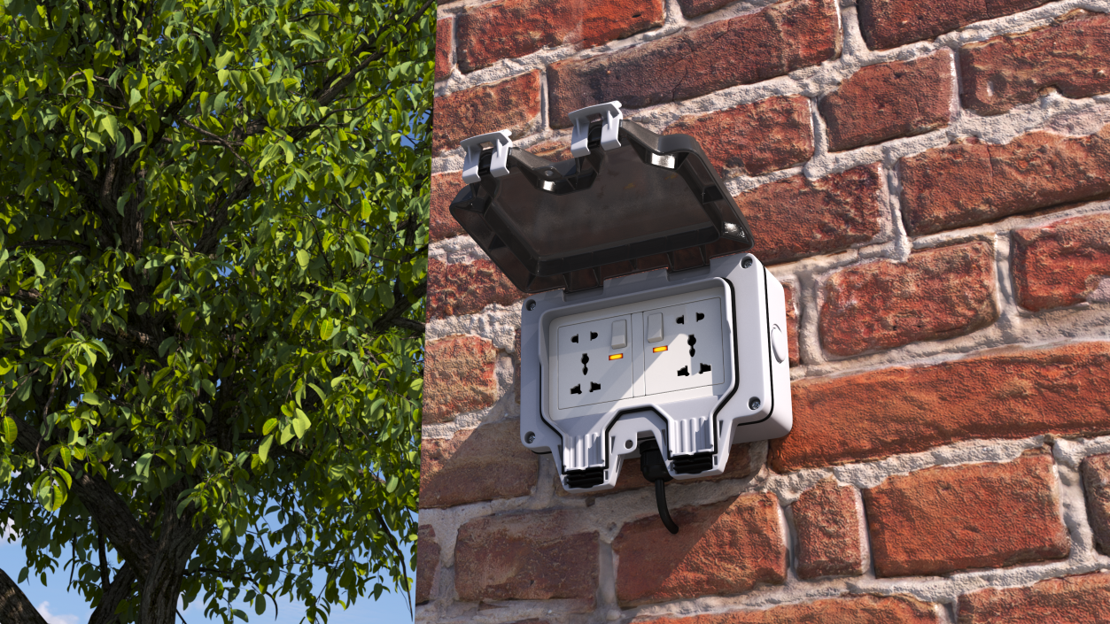 Electrical Socket Outdoor Wall Double 3D