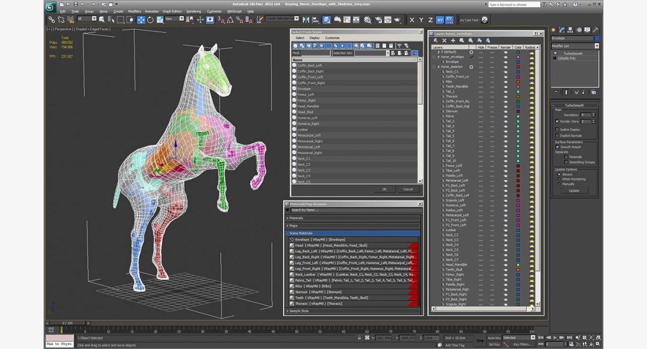 3D Rearing Horse Envelope with Skeleton