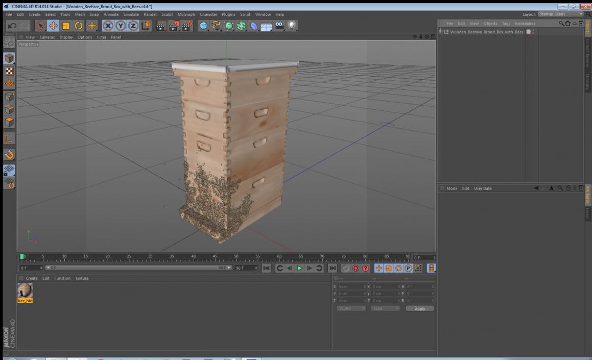 Wooden Beehive Brood Box with Bees 3D model