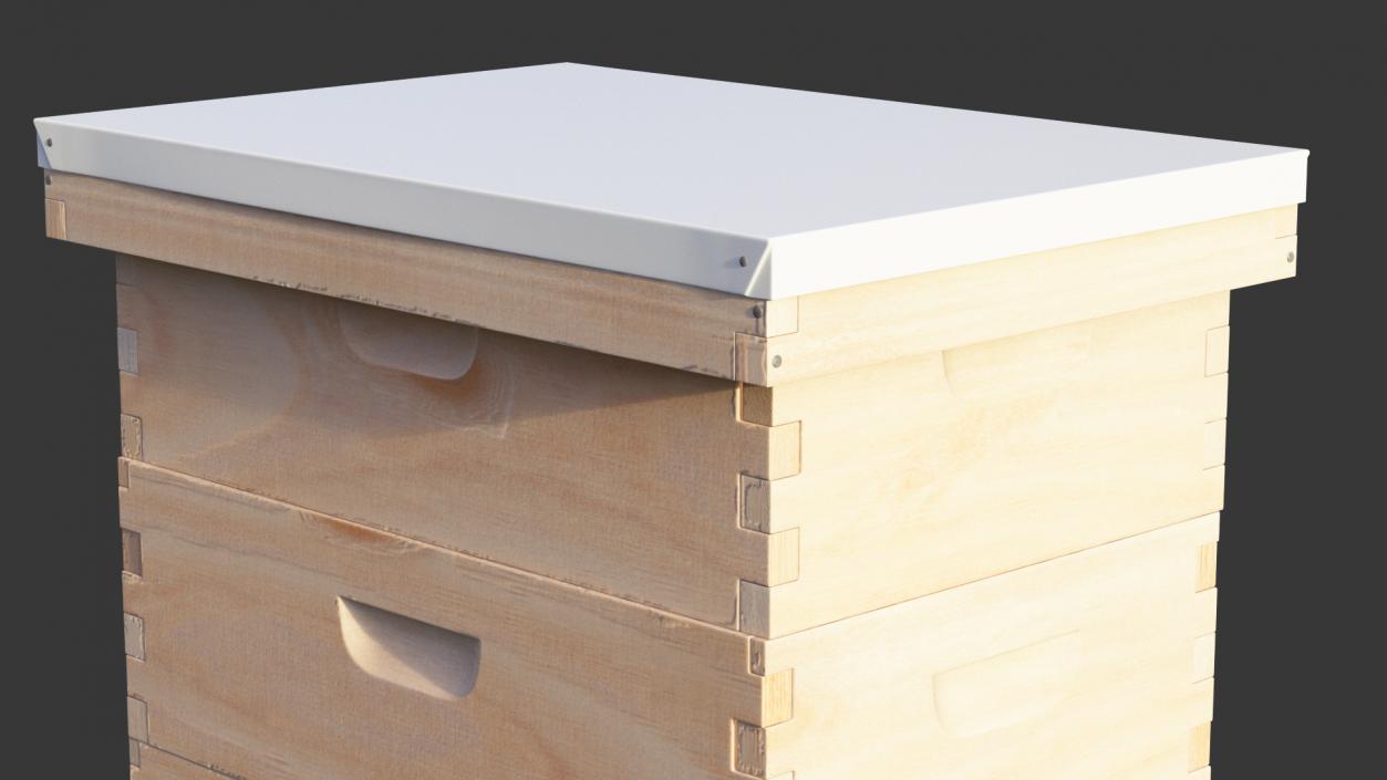 Wooden Beehive Brood Box with Bees 3D model