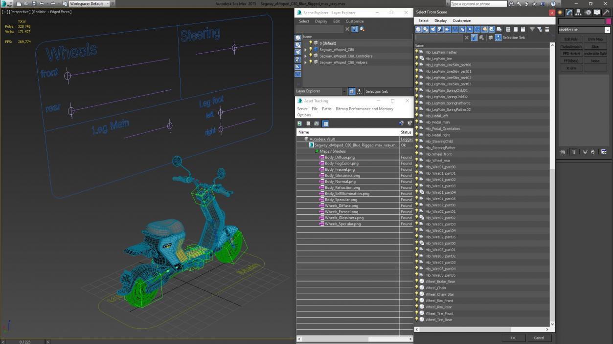 Segway eMoped C80 Blue Rigged 3D model