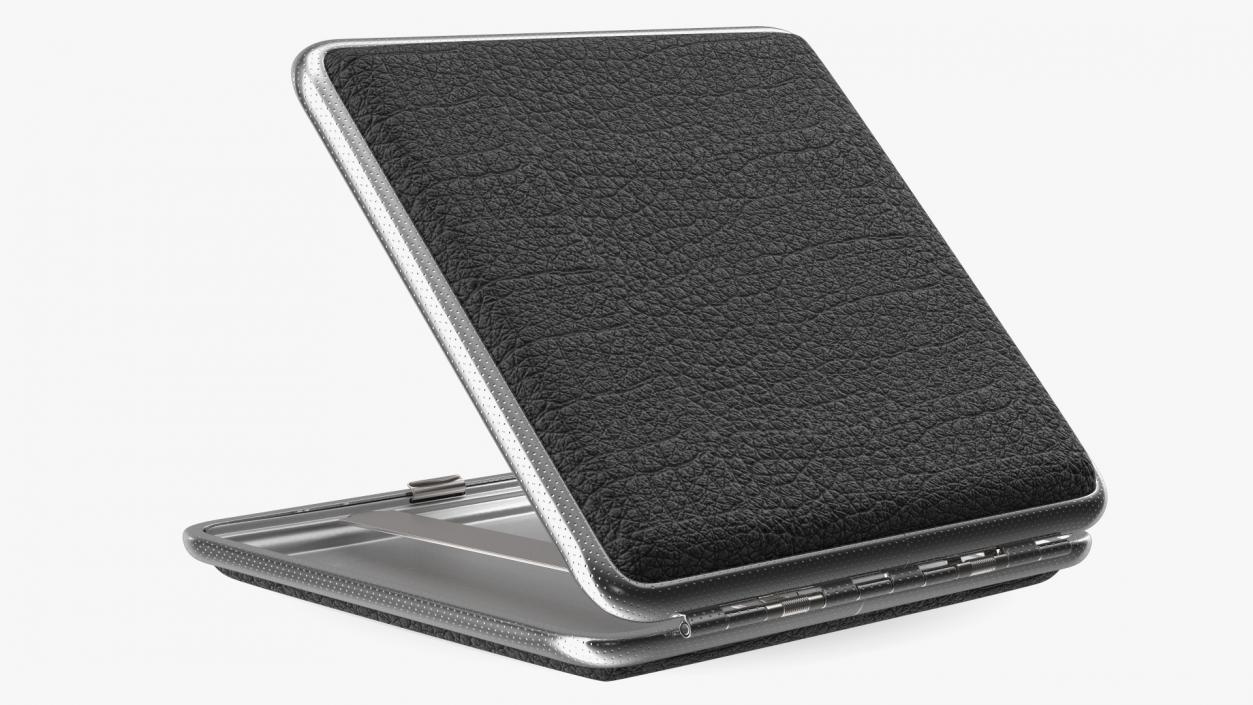 Metal Cigarette Case Silver and Black Open 3D