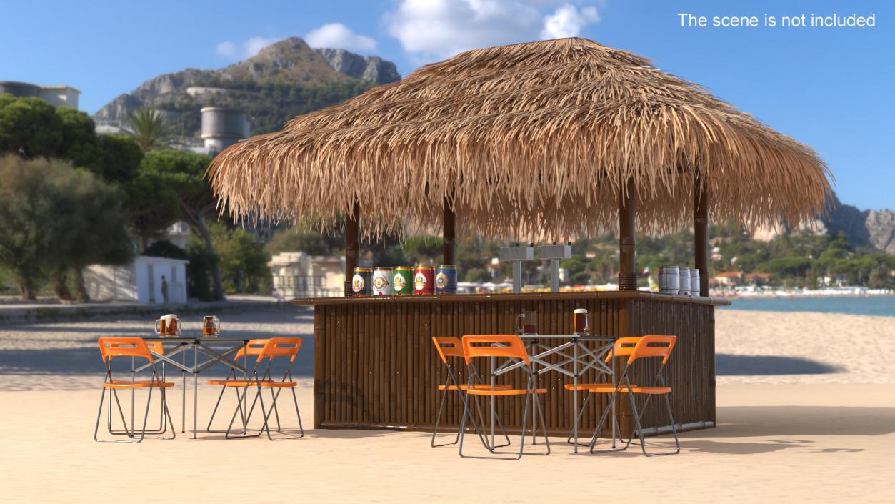 Tropical Tiki Bar with Seating Arrangement 3D