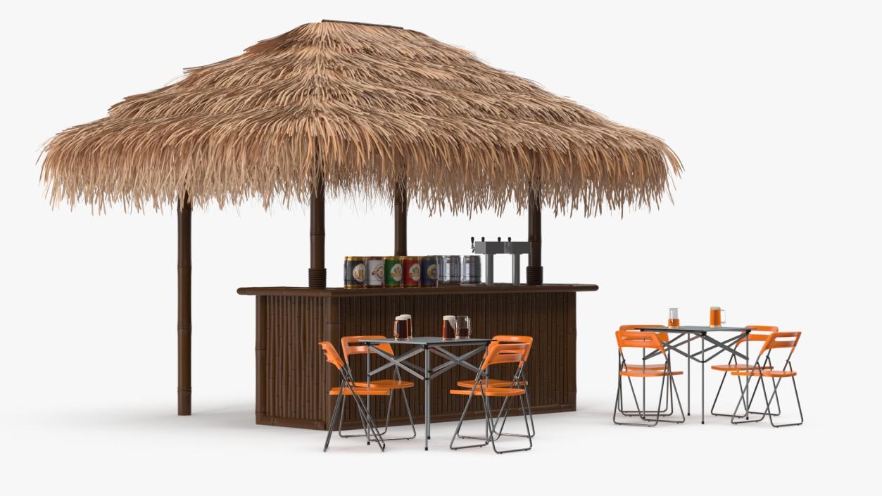 Tropical Tiki Bar with Seating Arrangement 3D