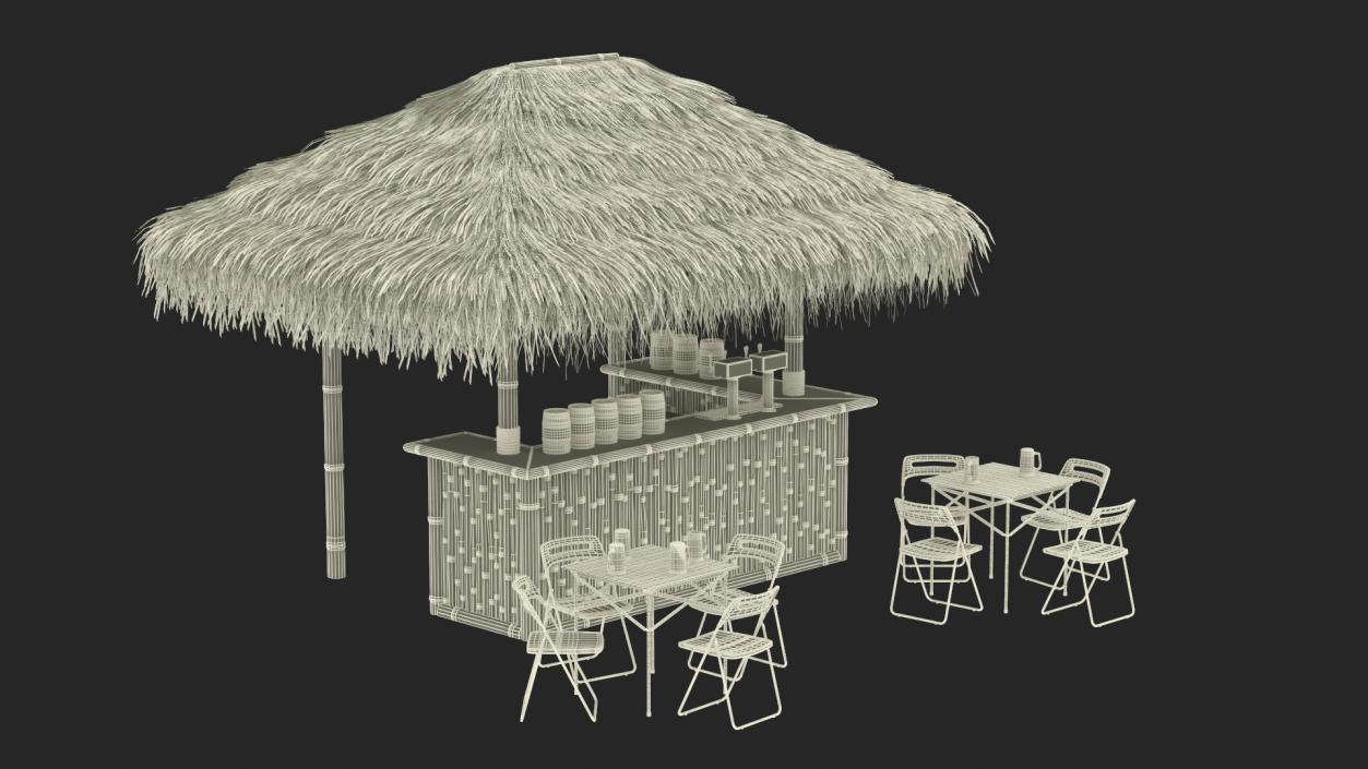 Tropical Tiki Bar with Seating Arrangement 3D