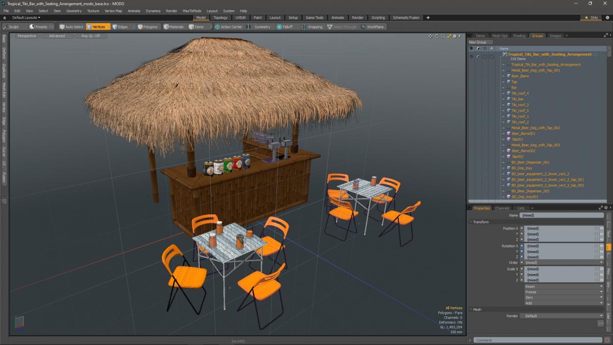 Tropical Tiki Bar with Seating Arrangement 3D