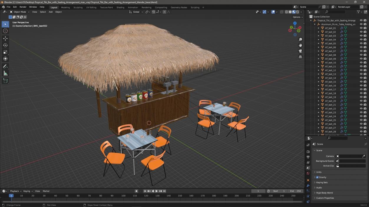 Tropical Tiki Bar with Seating Arrangement 3D