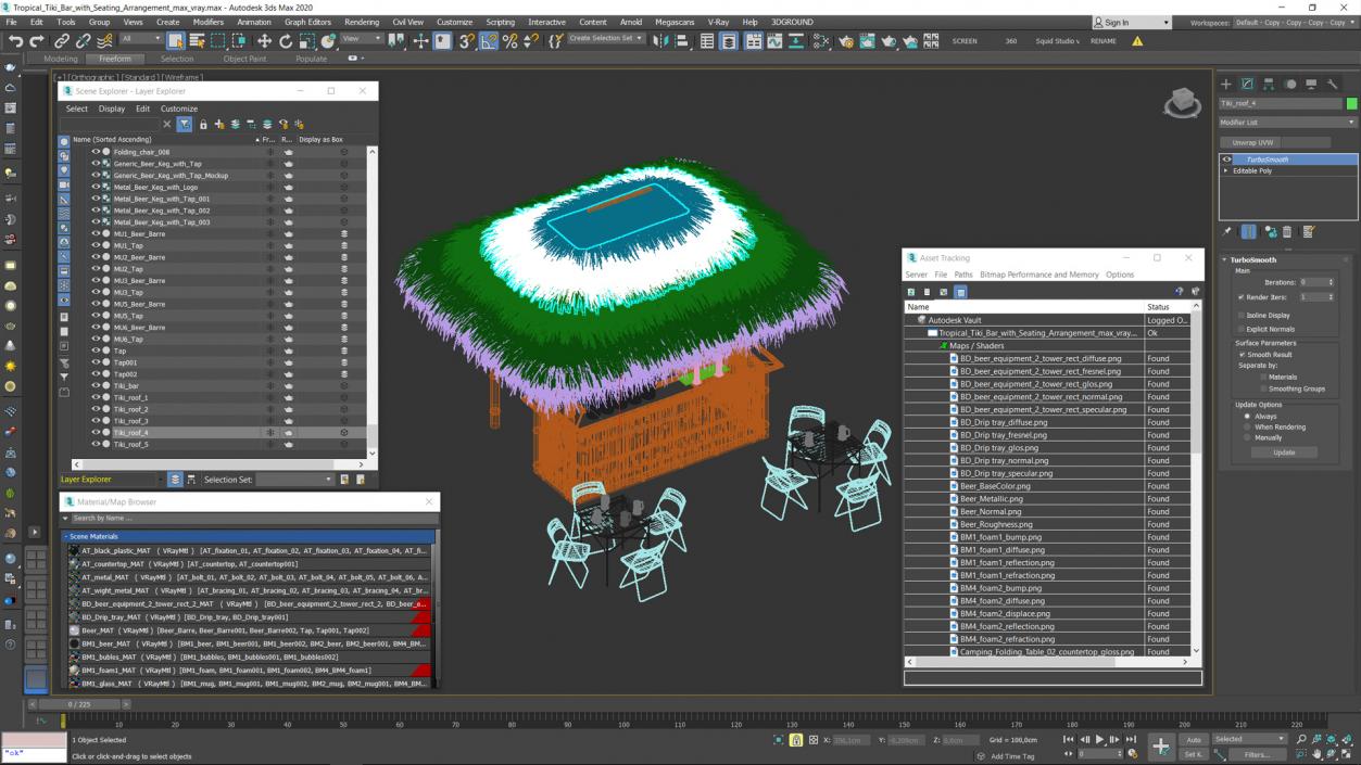 Tropical Tiki Bar with Seating Arrangement 3D