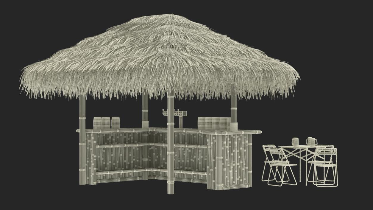 Tropical Tiki Bar with Seating Arrangement 3D