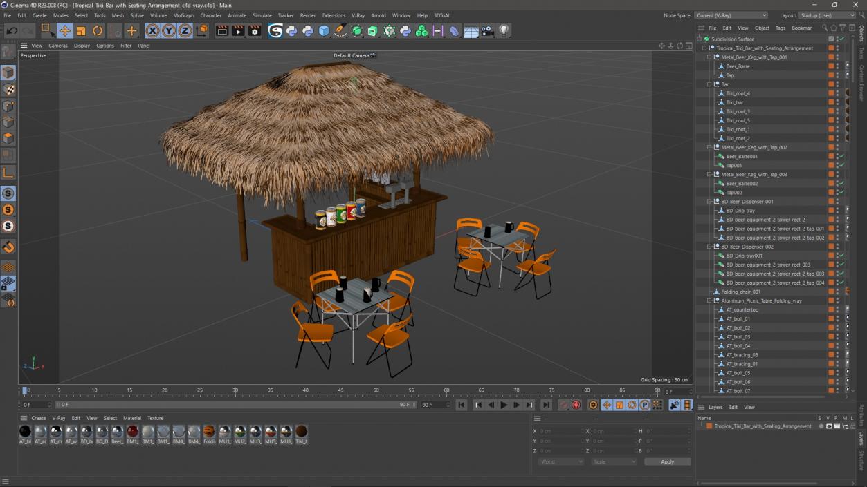 Tropical Tiki Bar with Seating Arrangement 3D