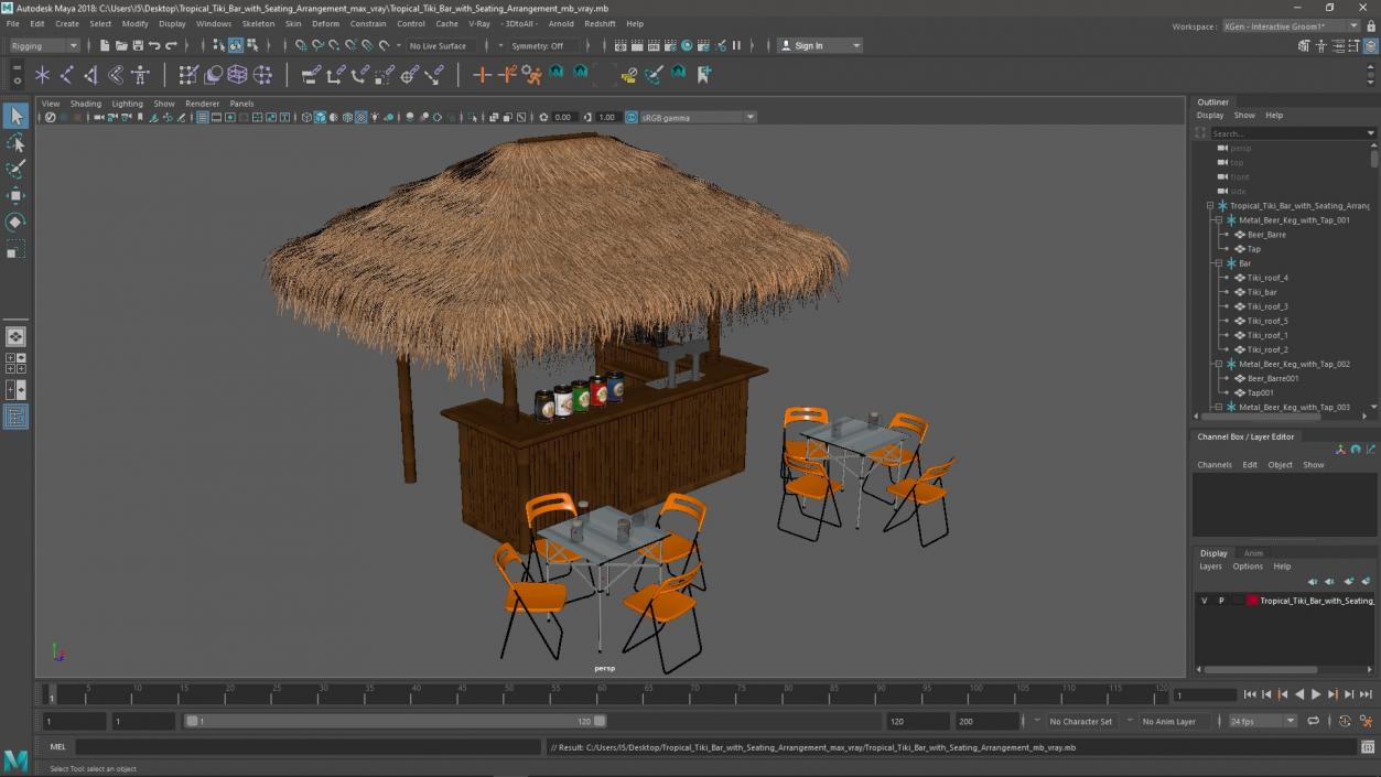 Tropical Tiki Bar with Seating Arrangement 3D