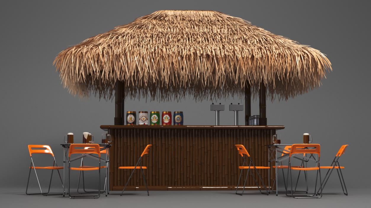 Tropical Tiki Bar with Seating Arrangement 3D