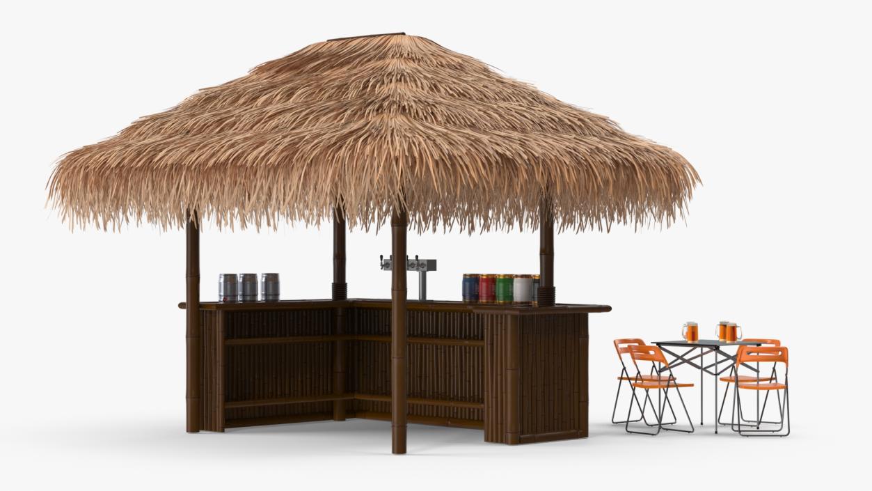 Tropical Tiki Bar with Seating Arrangement 3D