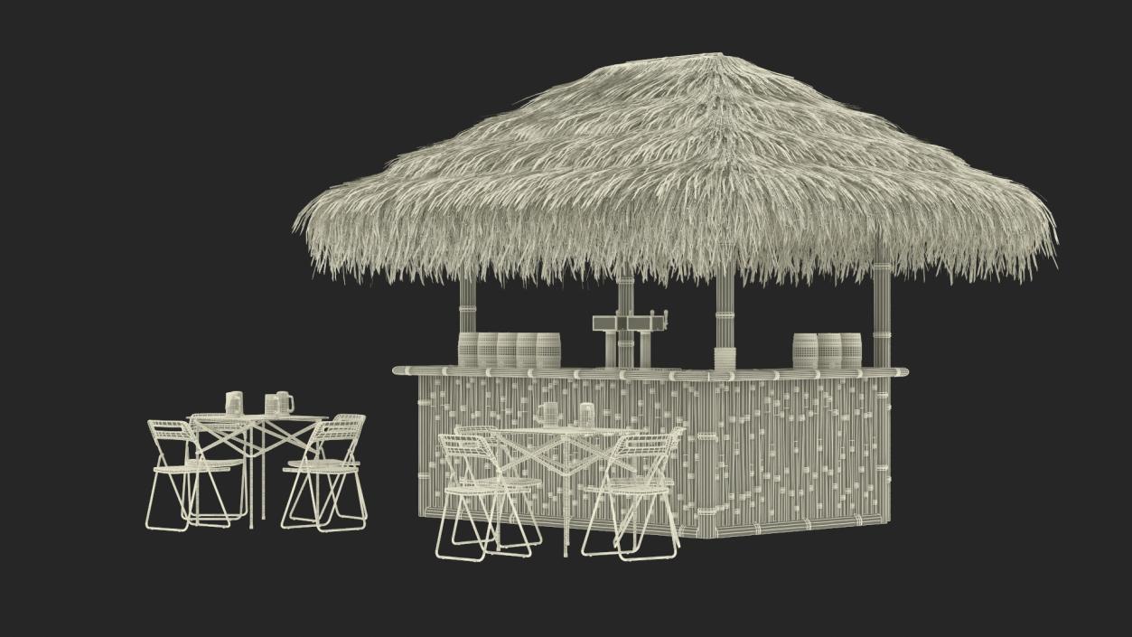 Tropical Tiki Bar with Seating Arrangement 3D