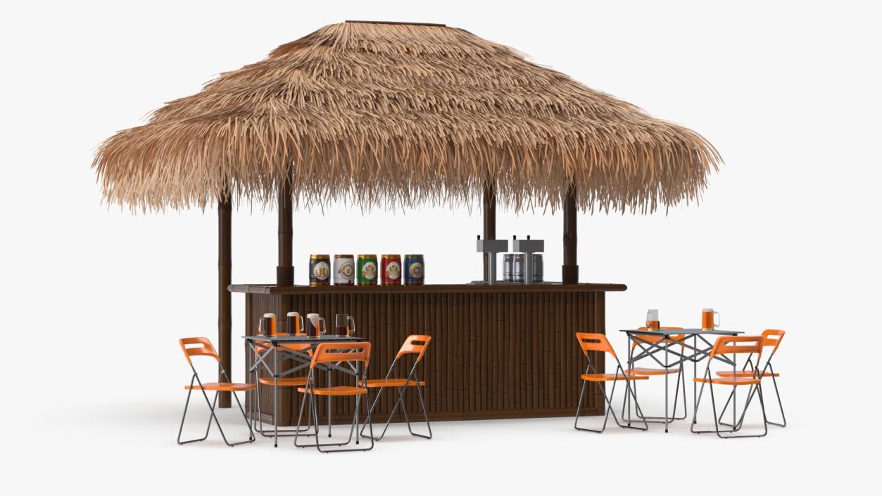 Tropical Tiki Bar with Seating Arrangement 3D