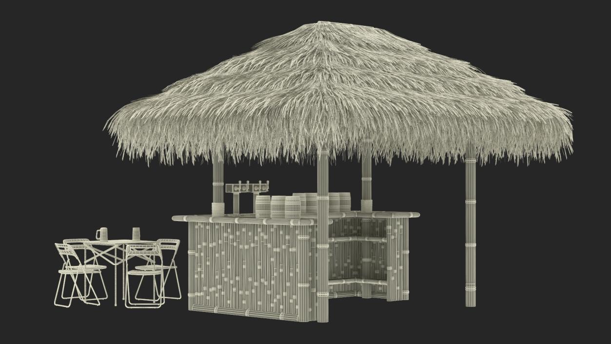 Tropical Tiki Bar with Seating Arrangement 3D