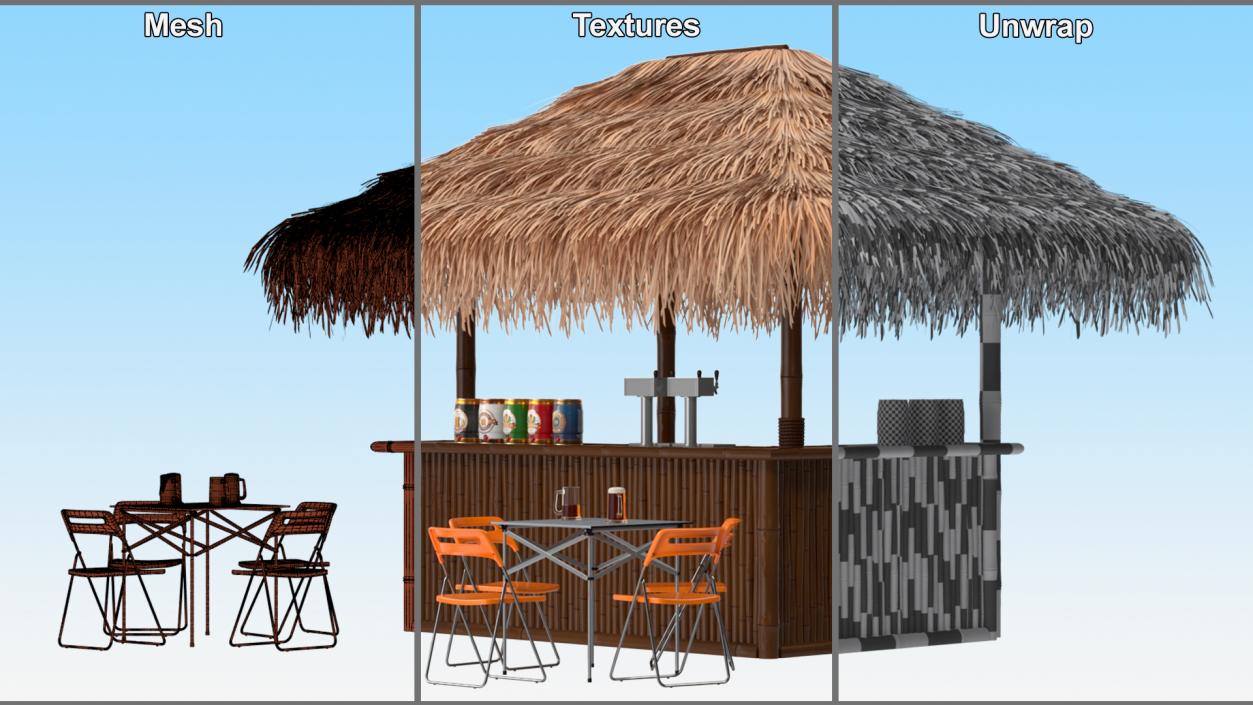 Tropical Tiki Bar with Seating Arrangement 3D