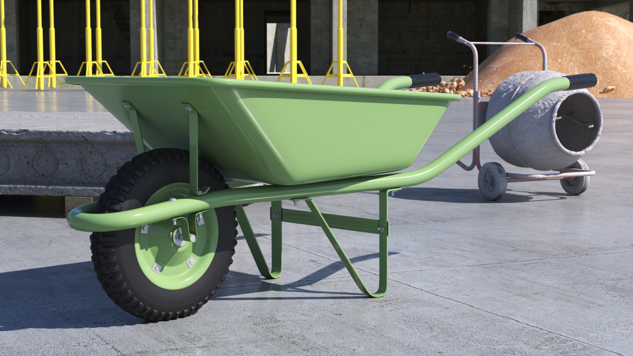 Single Wheel Construction Trolley Green 3D model