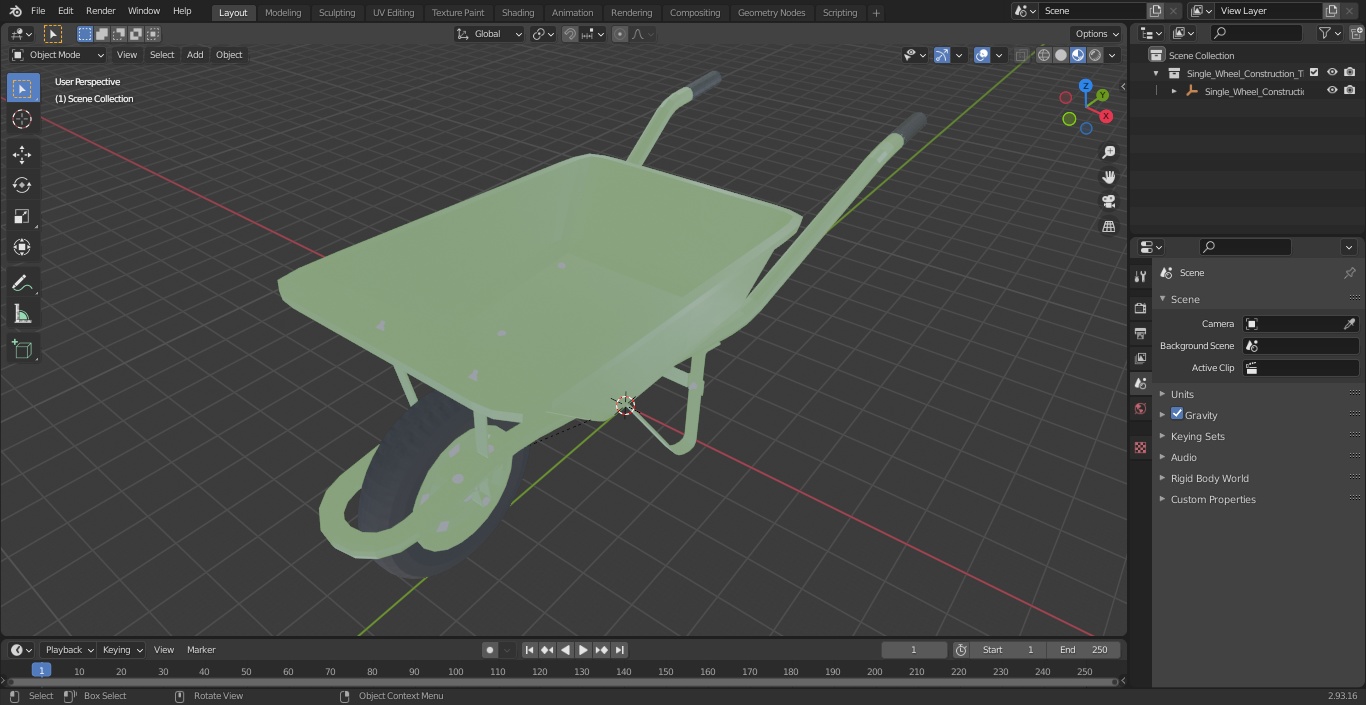 Single Wheel Construction Trolley Green 3D model