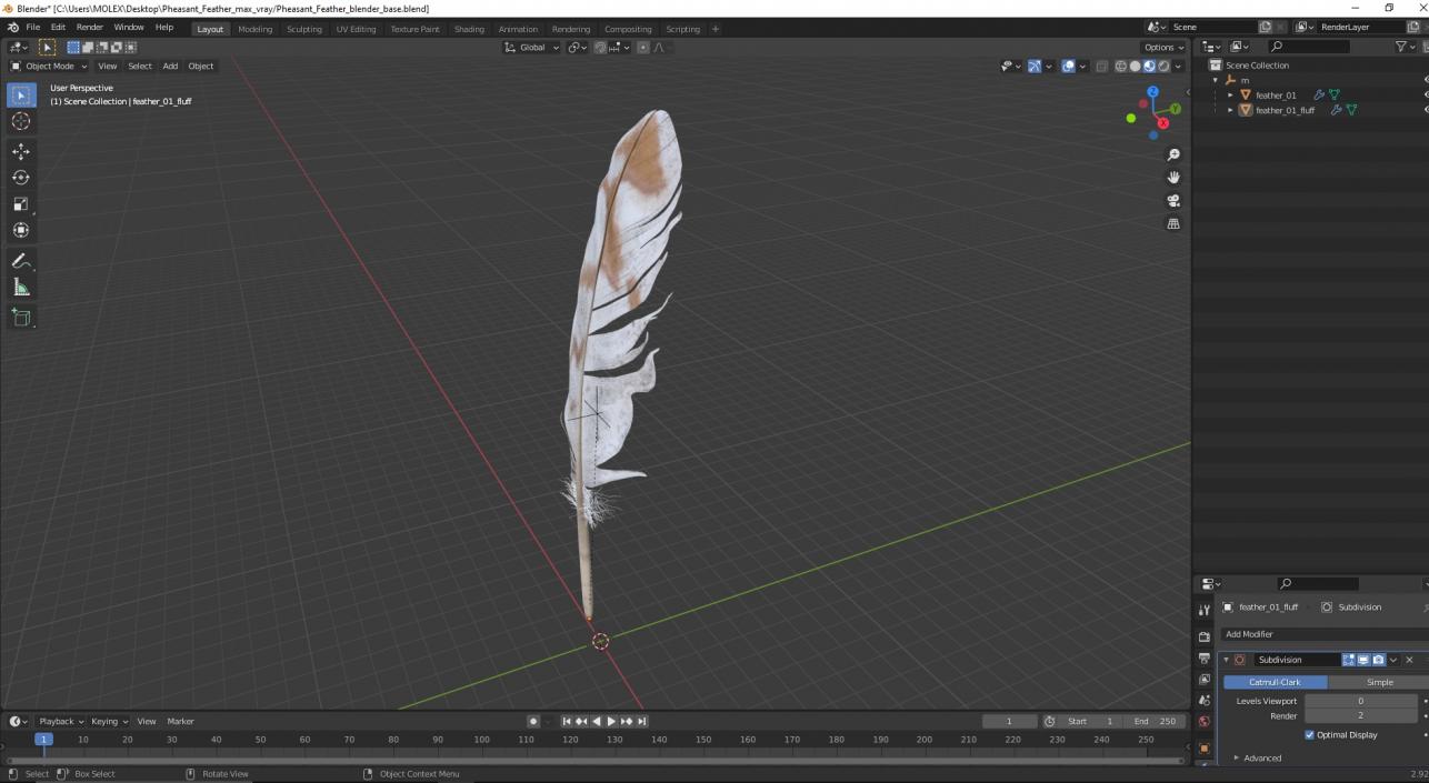 3D Pheasant Feather