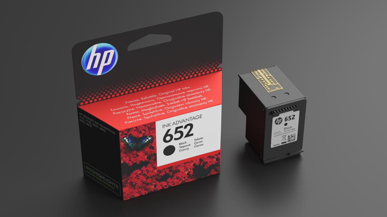 3D model Box with HP 652 Ink Cartridge Black