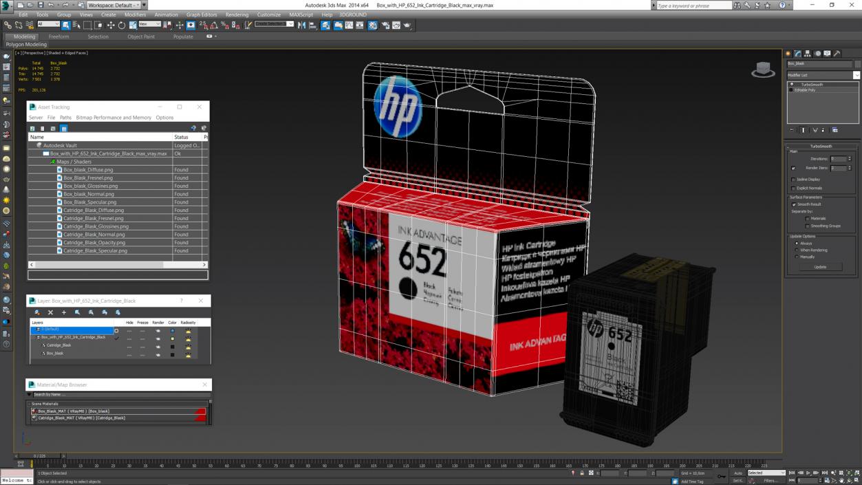 3D model Box with HP 652 Ink Cartridge Black