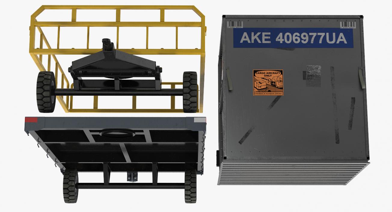 Airport Luggage Trolley Baggage Trailer with Container 3D model