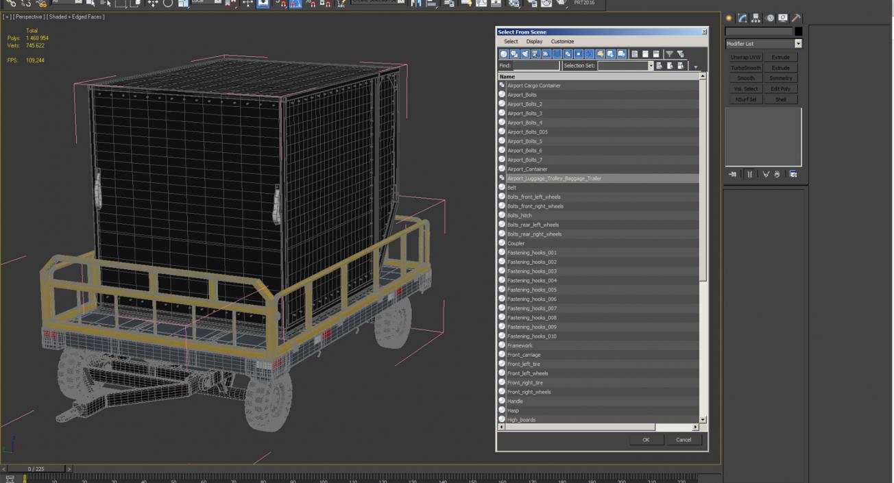 Airport Luggage Trolley Baggage Trailer with Container 3D model