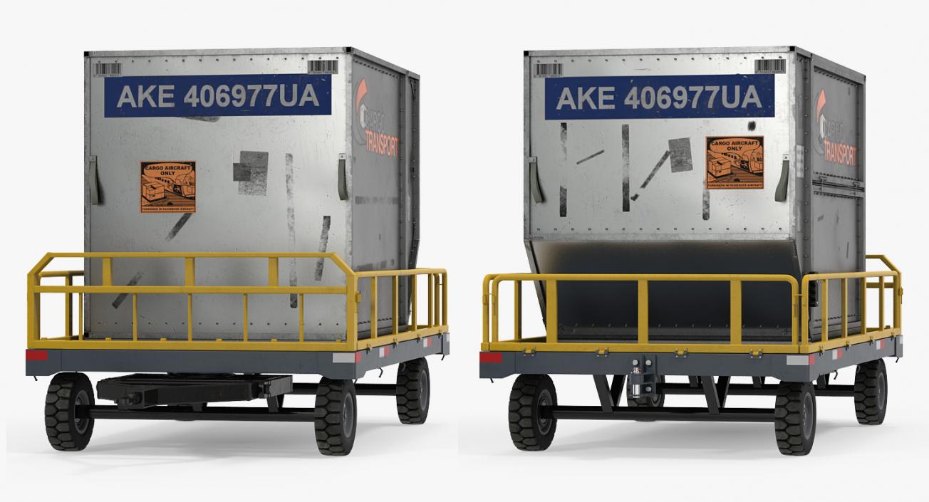 Airport Luggage Trolley Baggage Trailer with Container 3D model