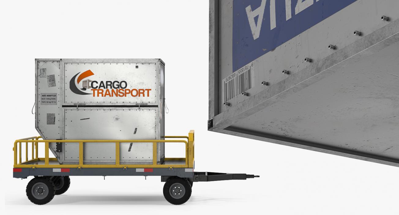 Airport Luggage Trolley Baggage Trailer with Container 3D model