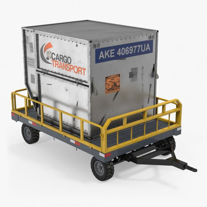 Airport Luggage Trolley Baggage Trailer with Container 3D model