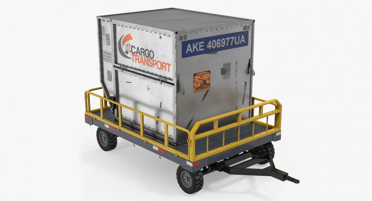 Airport Luggage Trolley Baggage Trailer with Container 3D model