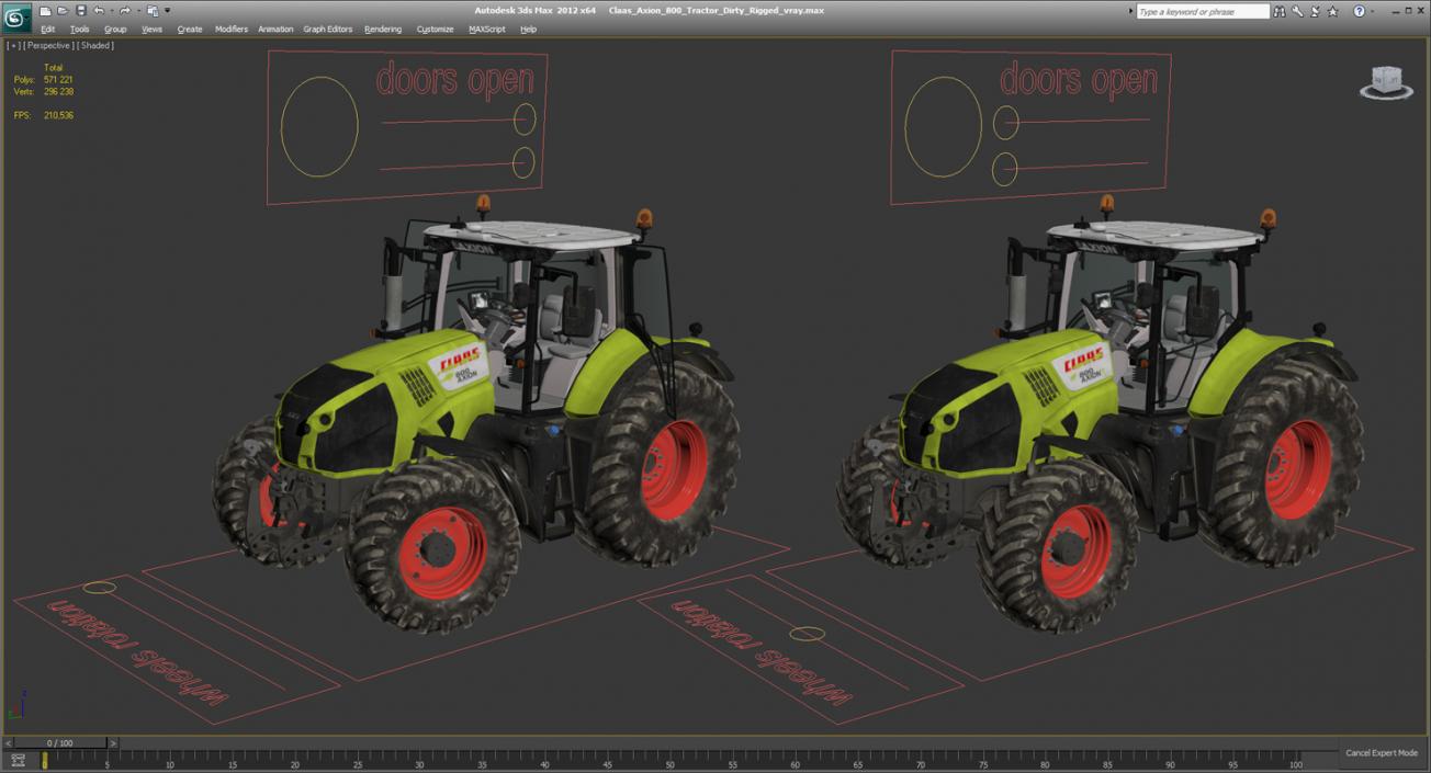 3D Claas Axion 800 Tractor Dirty Rigged