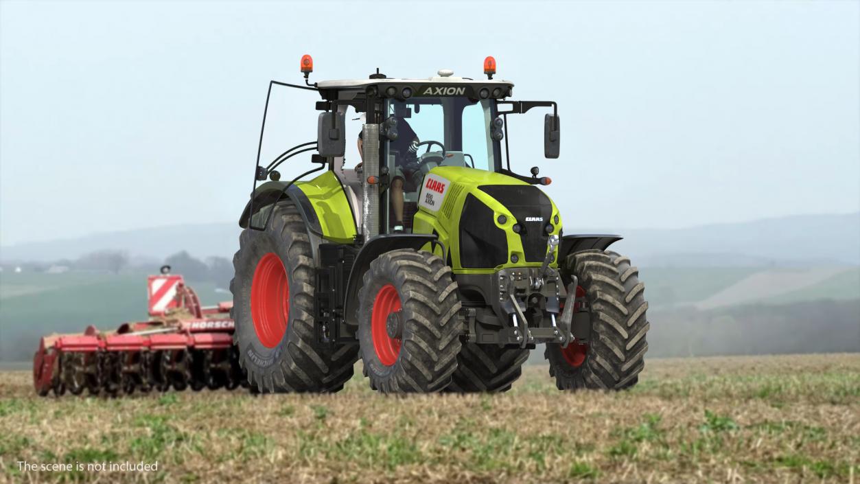 3D Claas Axion 800 Tractor Dirty Rigged