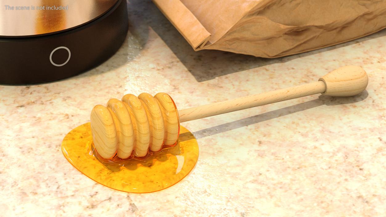 3D model Wooden Honey Dipper with Honey