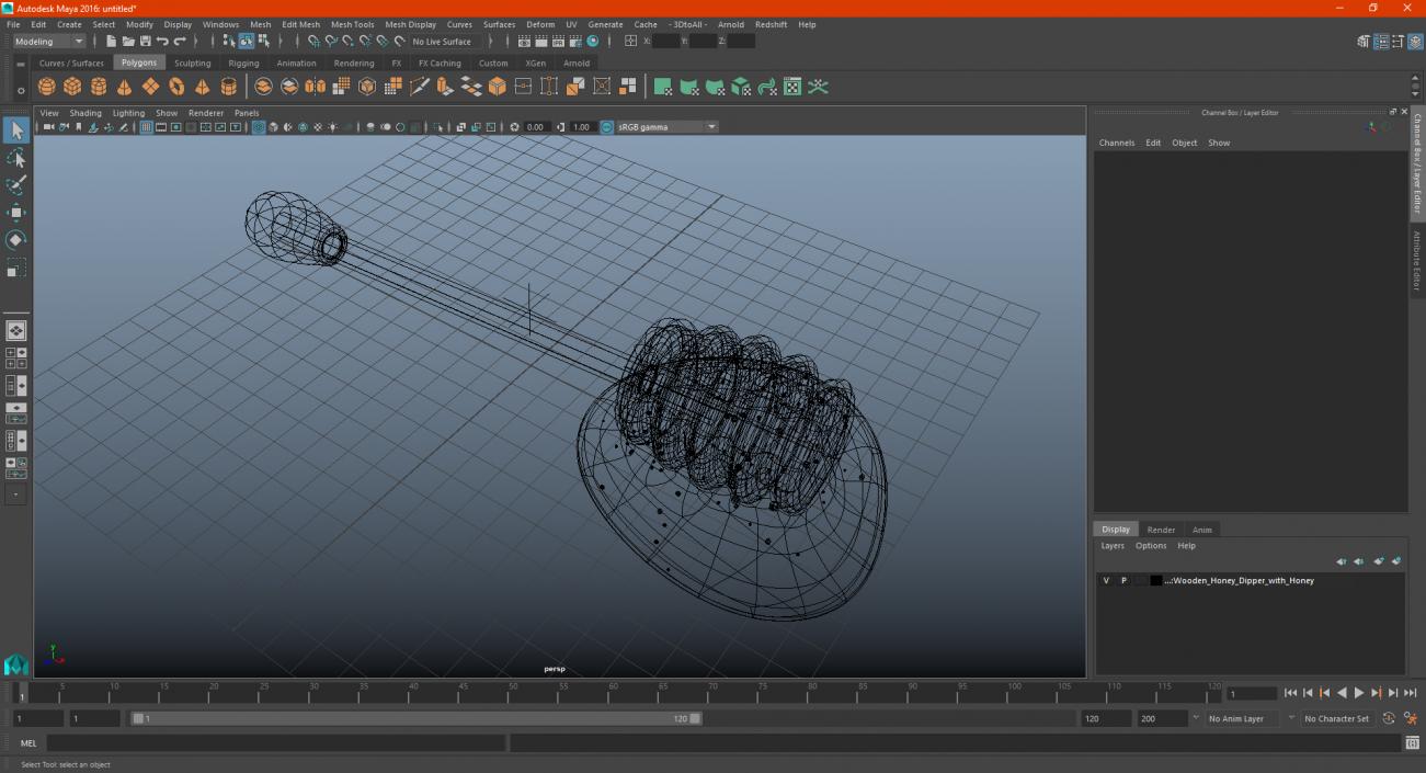 3D model Wooden Honey Dipper with Honey