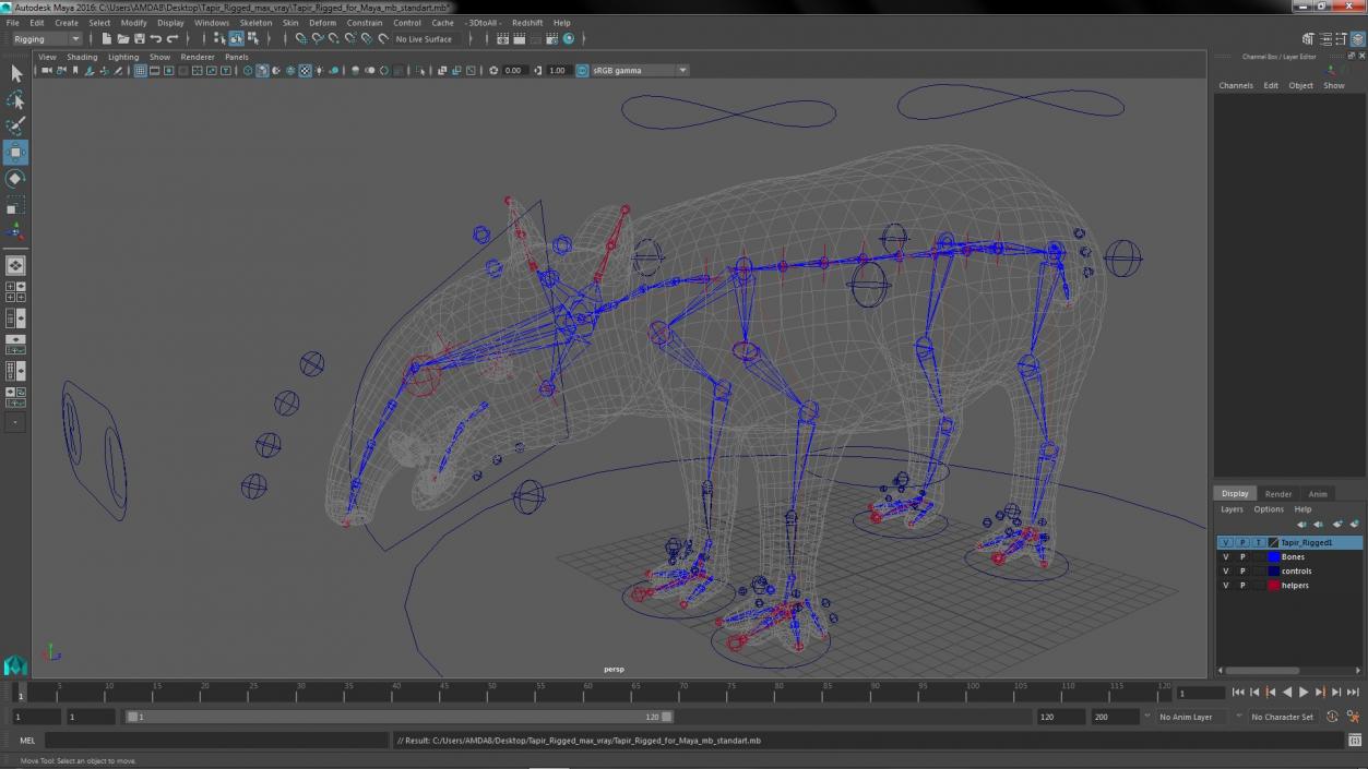 3D Tapir Rigged for Maya