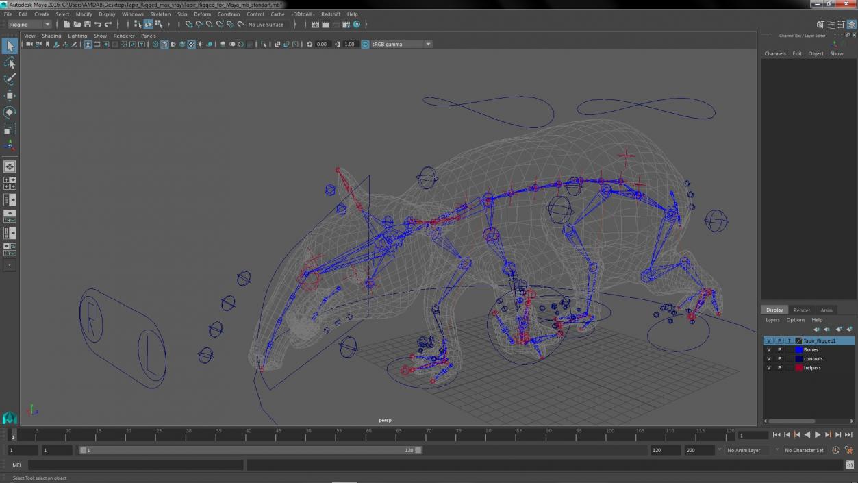 3D Tapir Rigged for Maya