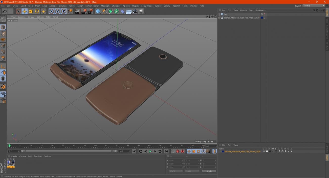 3D Bronze Motorola Razr Flip Phone 2020