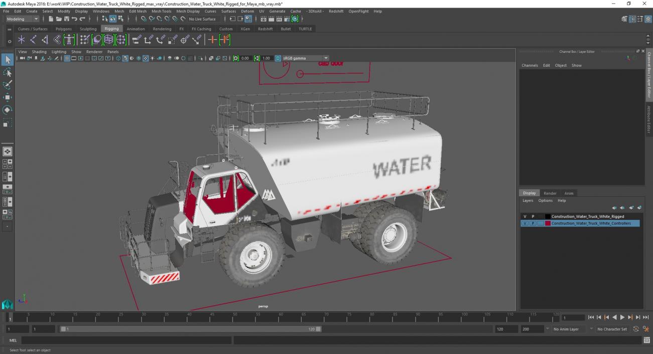 3D Construction Water Truck White Rigged for Maya