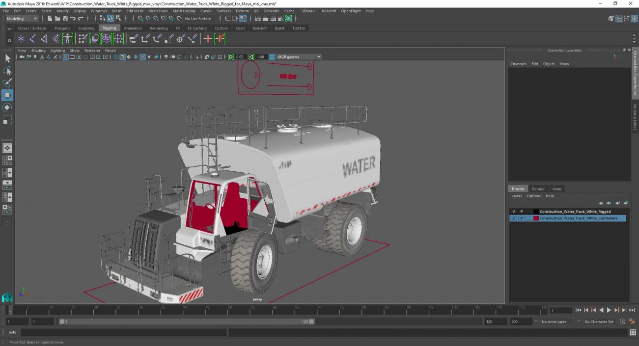 3D Construction Water Truck White Rigged for Maya