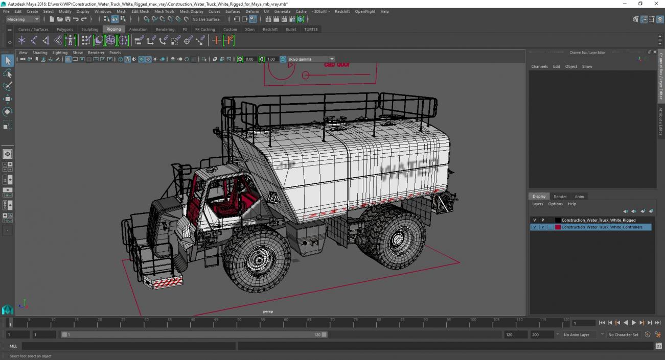 3D Construction Water Truck White Rigged for Maya