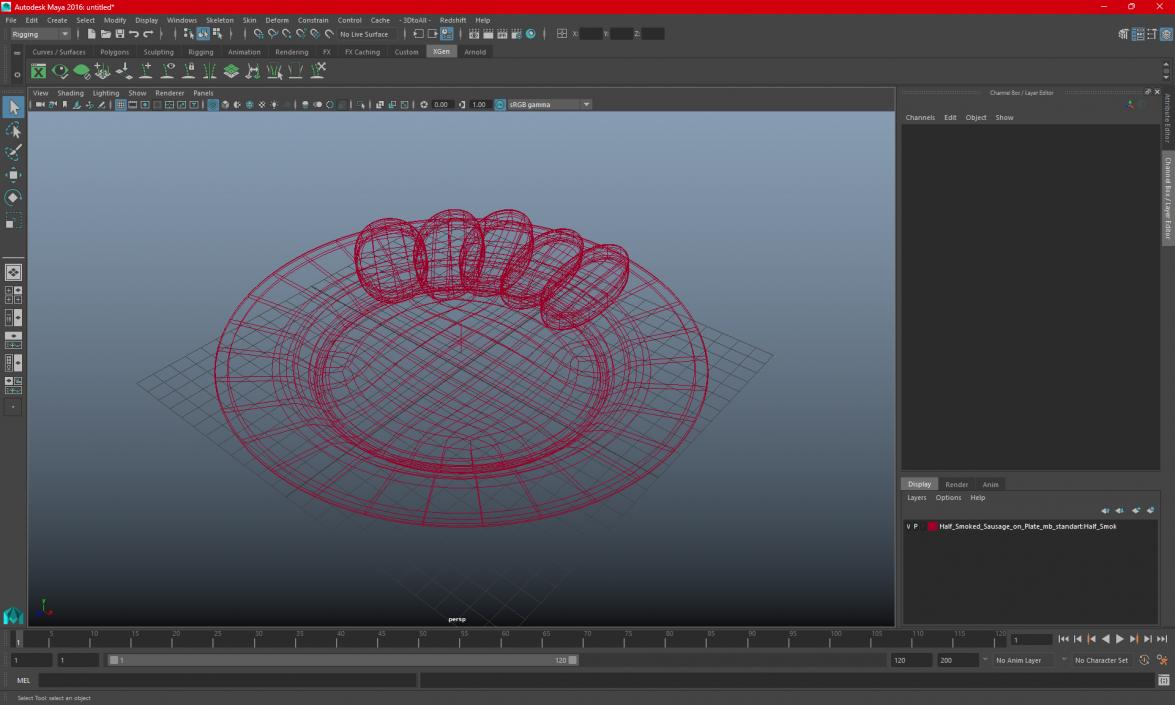 3D Half Smoked Sausage on Plate model