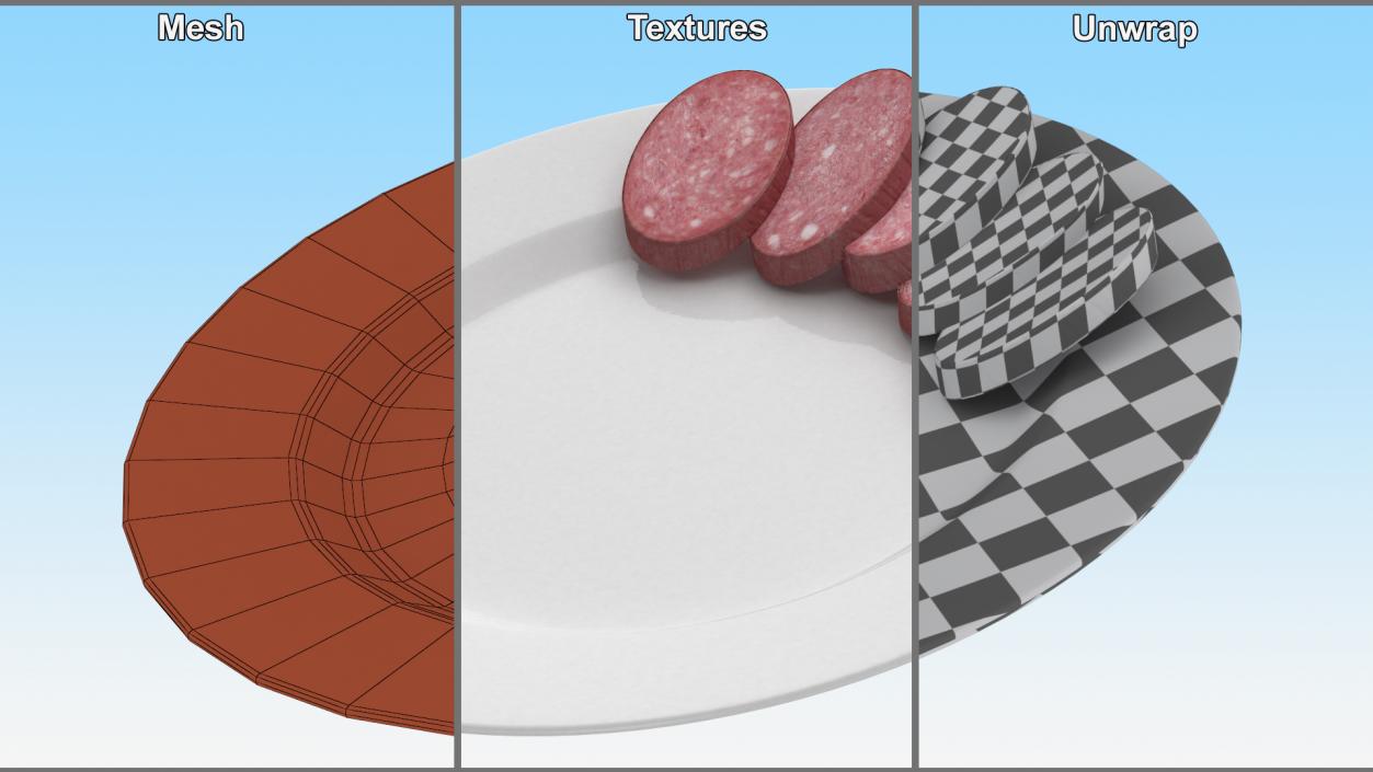 3D Half Smoked Sausage on Plate model