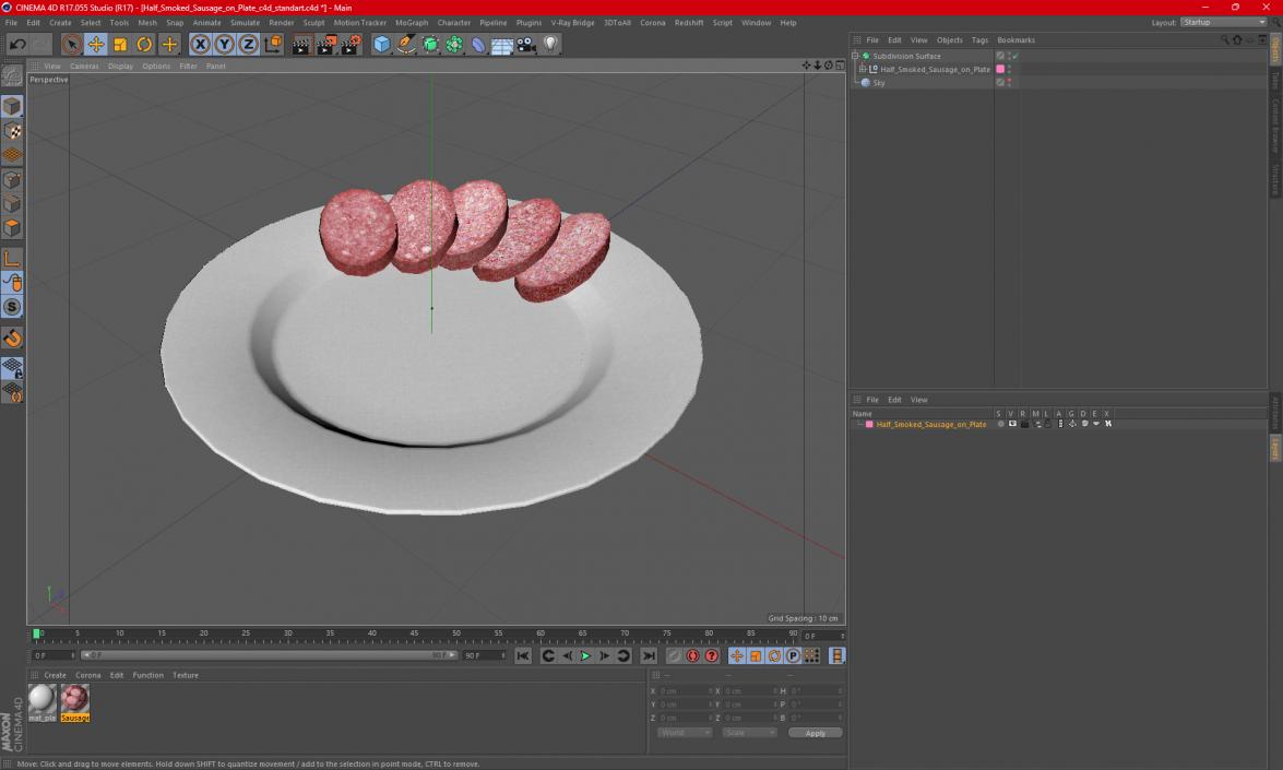 3D Half Smoked Sausage on Plate model